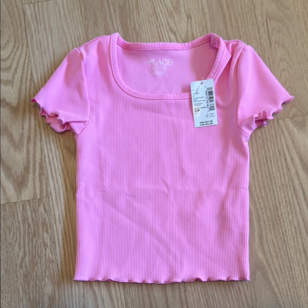 The Children's Place Girls' Pink Ribbed Short Sleeve Top